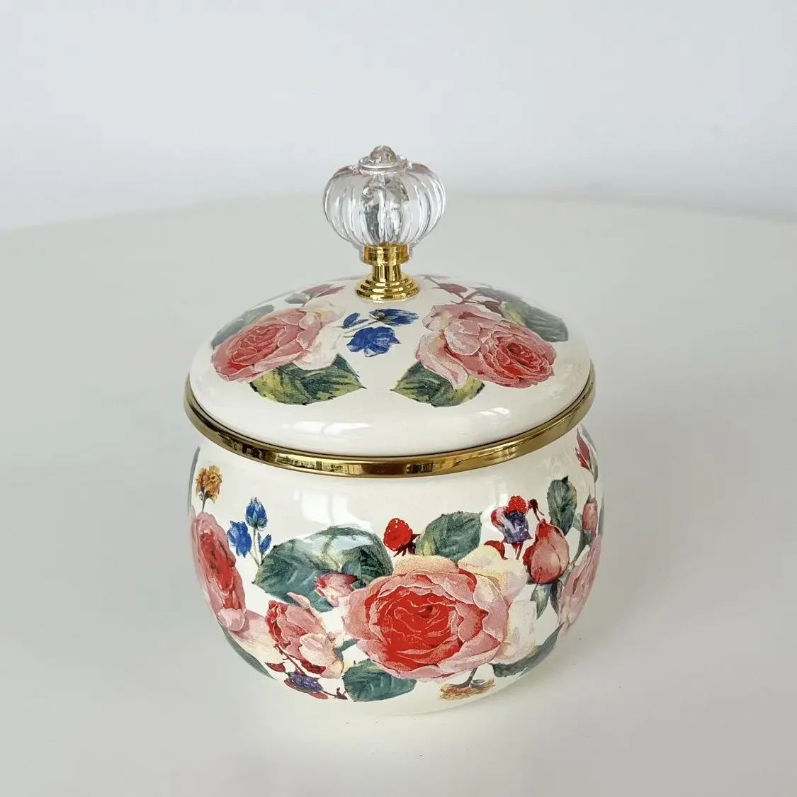 Vintage Enamel Storage Jar with Lid, Multifunctional Kitchen, Household Spice Bottle, Tea Sugar Jar, 9cm, 400ml