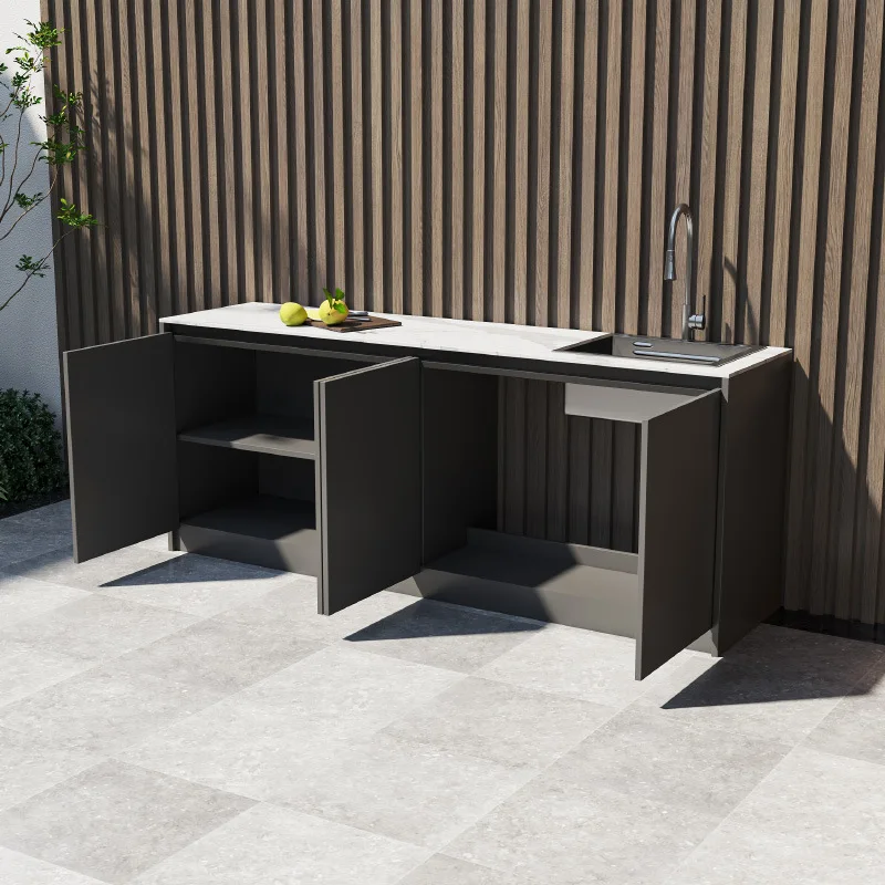 A  Rock slab outdoor console courtyard pool basin integrated locker garden villa island
