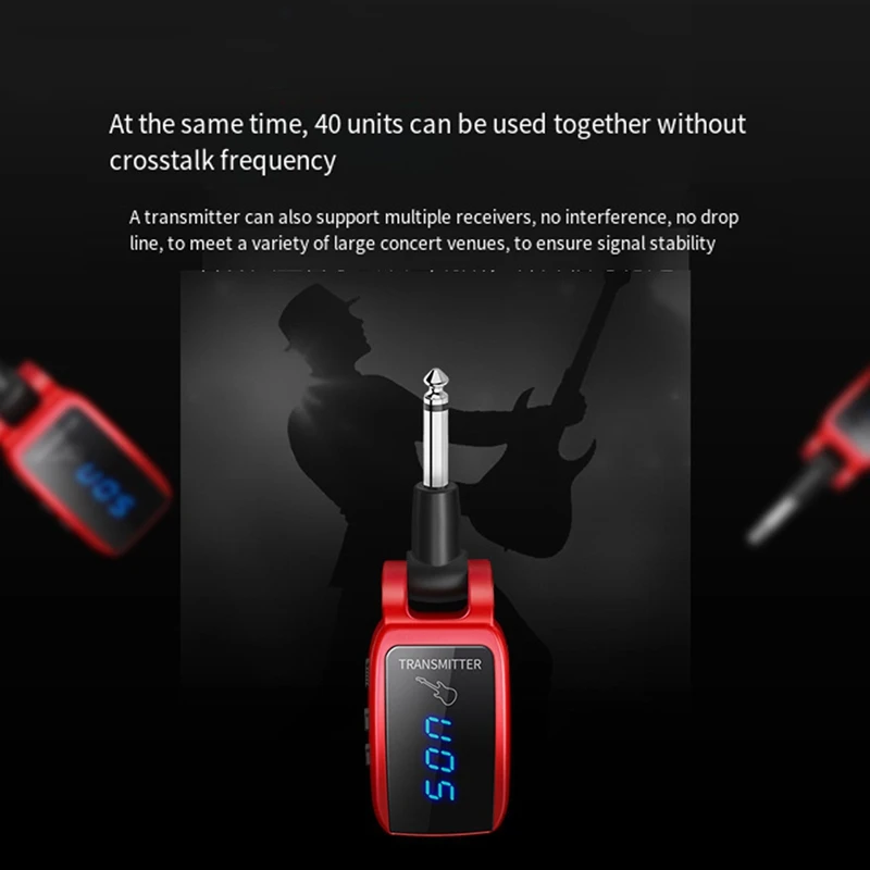 ระบบกีตาร์ไร้สายแบบชาร์จไฟได้หน้าจอ LED UHF ไร้สายกีตาร์เครื่องส่งสัญญาณสําหรับกีตาร์ไฟฟ้า