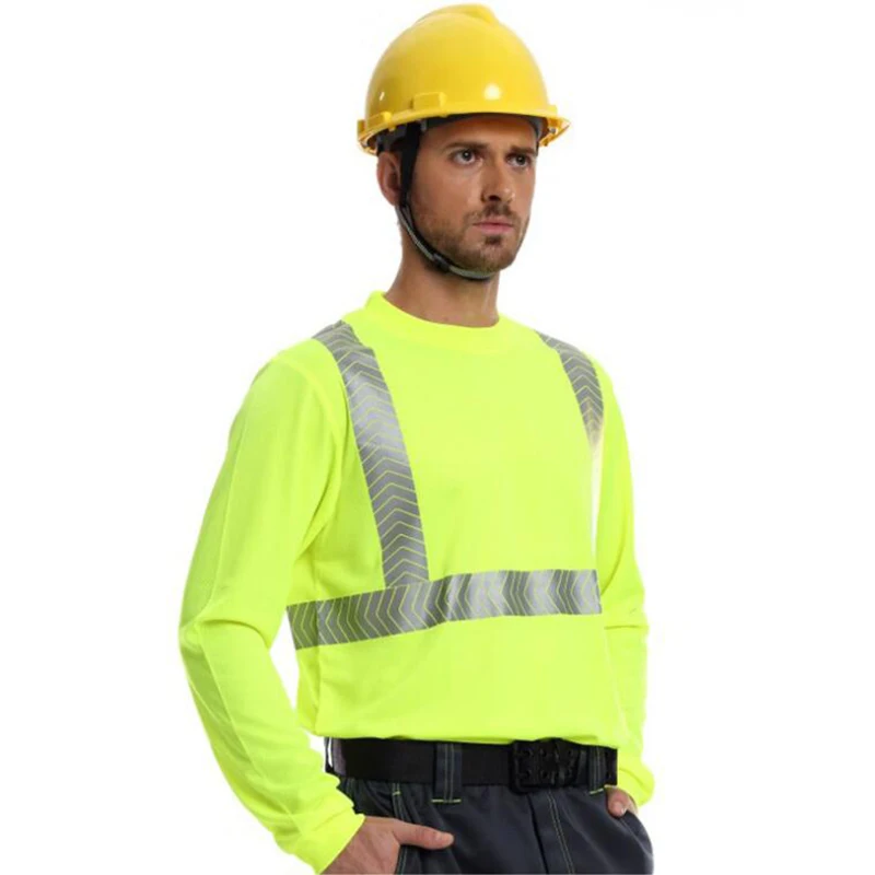 Veiligheidspoloshirt Constructie Reflecterend Shirt met hoge zichtbaarheid O-hals Hi Vis Werkkledingshirt met lange mouwen (S-4XL)