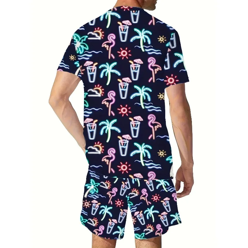 2025 Summer Fashion Men's Round Neck Short Sleeved T-shirt and Shorts 2-piece Set 3D Printed Sports Polyester Fiber Set