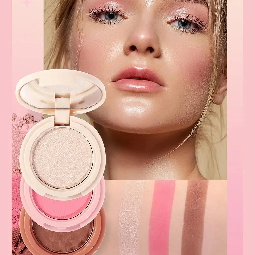 Heallor 3-in-1 Highlighter Blush Palette Pearly Blush Shiny Eyeshadow Multifunktionale Gesichts-Make-up-Palette