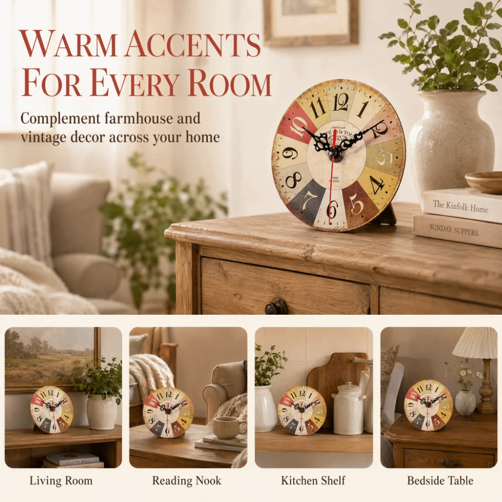 12 Inch Wall Clock Quartz Movement Silent Non-Ticking Wood Wall Clock Battery Operated European Style Round Wall Clock Kitchen