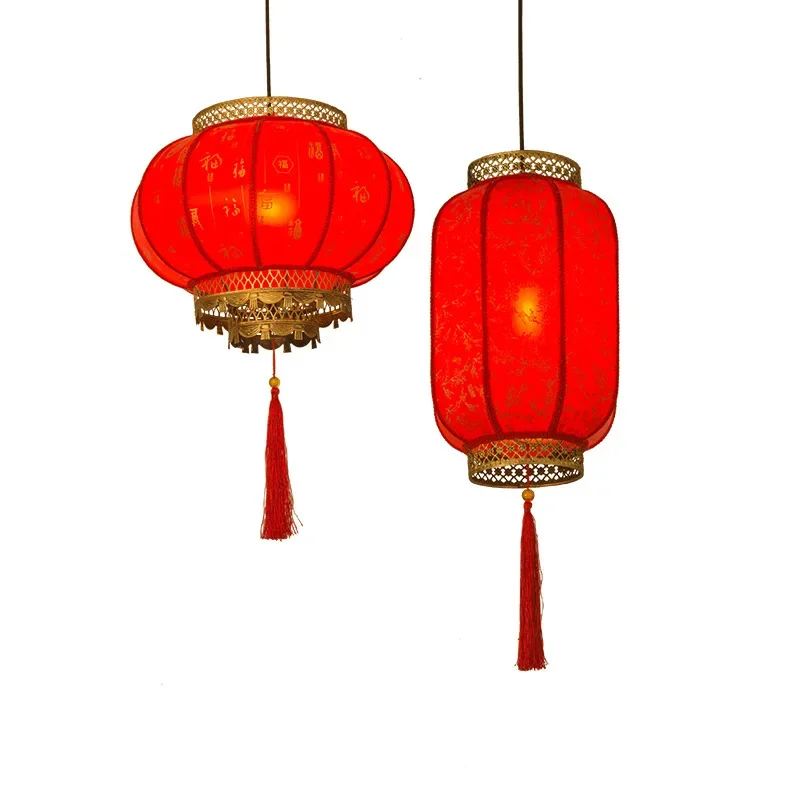 New Chinese-style small chandelier, fabric antique code, creative hand-painted long lantern