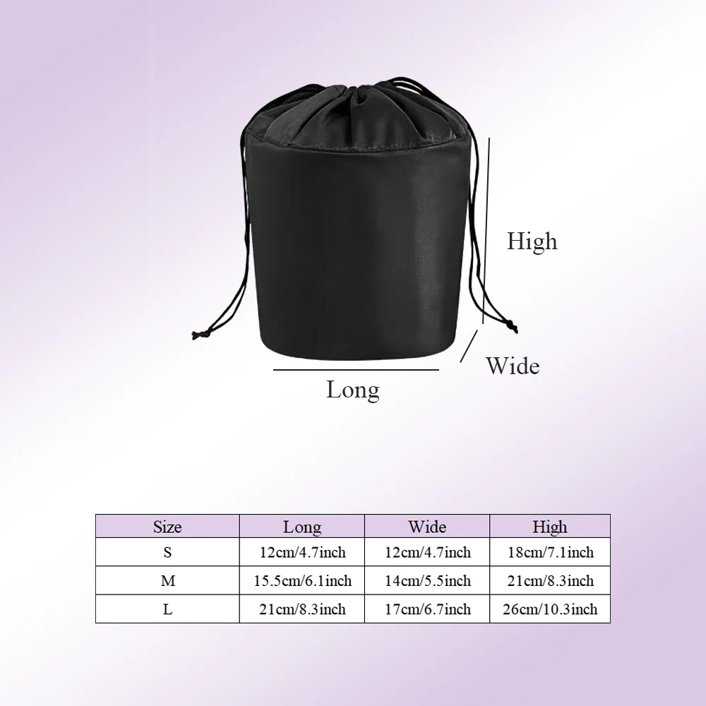 Nylon Purse Organizer Insert for the Row Parker Bucket Bag Inner Liner Bag Organizer Black Drawstring Bag Cosmetics Stroage Bag