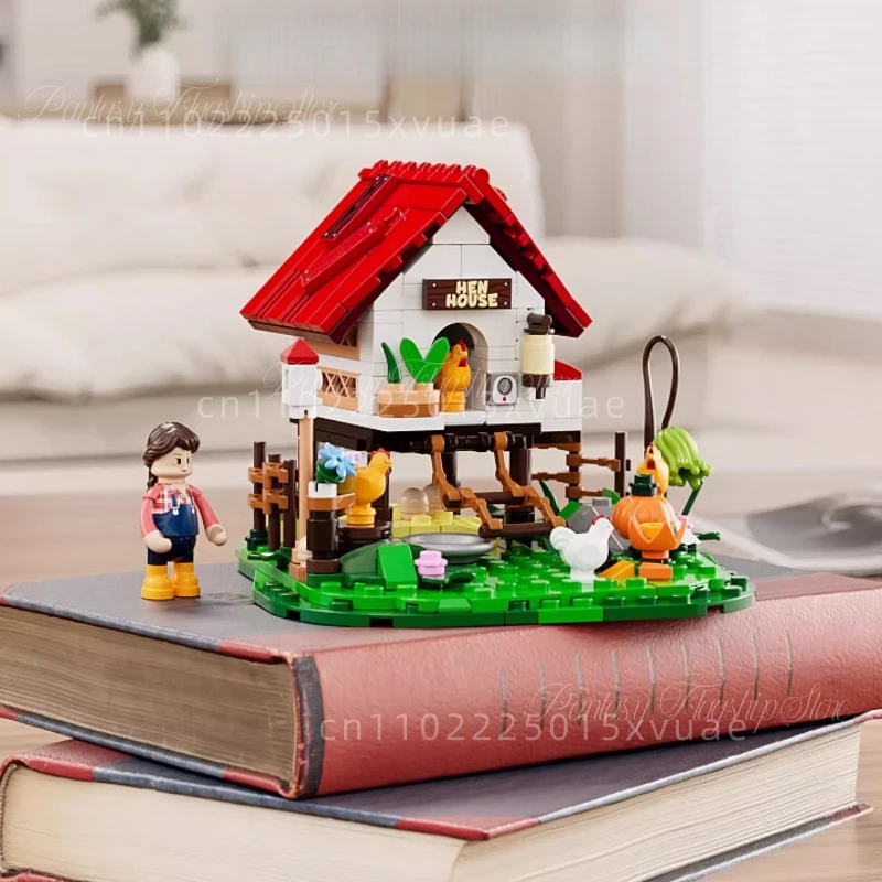 Farm Life Bouwstenen Mini Henhouse Street View Volledige Print Assemblagemodel Verlichting Speelgoed Tafelblad Accessoires Kinderen Cadeau