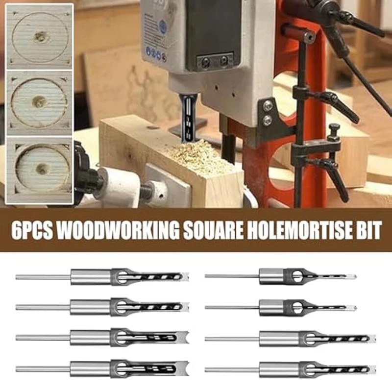 8Pcs Woodworking Square Hole Drill Bits,Wood Mortising Chisel,Square Hole Mortising Chisel Drill Bit For Mortising