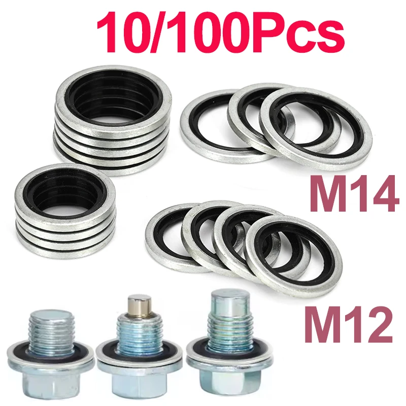 Car Oil Pan Drain Plug Washer Sealing Gasket M12 M14 Self Centering Galvanized Rubber Bonded Seal Washer Engine Oil Plug Washers