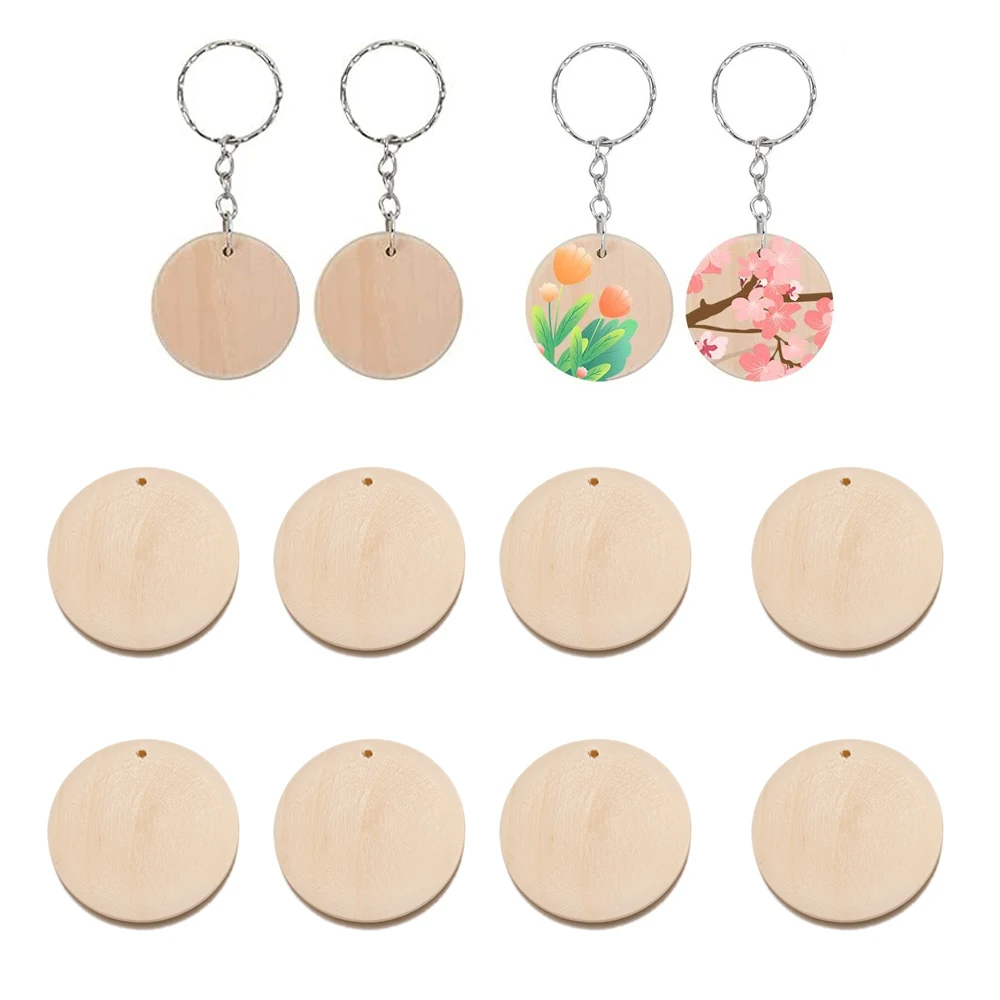 20pcs/Lot 15-50mm Round Flat Wooden Circles Discs Blank Crafts For DIY Pendant Keychain Gift Label Hang Tag Jewelry Making Charm