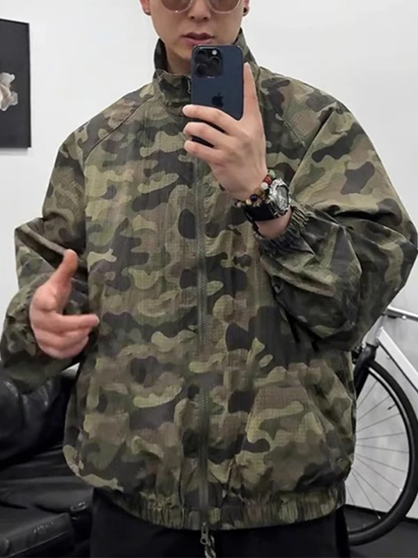 

Мужская легкая летняя спортивная куртка-ветровка с камуфляжным принтом, модная, на молнии, с длинными рукавами, молодежная