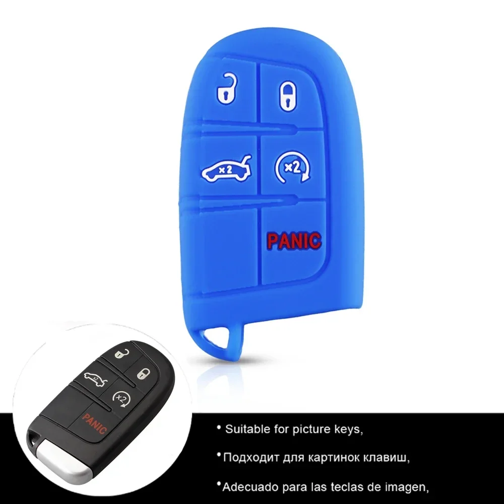 

KEYYOU Silicone Car Key Case Cover For Jeep Grand Cherokee Dodge JCUV Dart Journey Chrysler 300C Fiat 5 Button Remote Fob Rubber