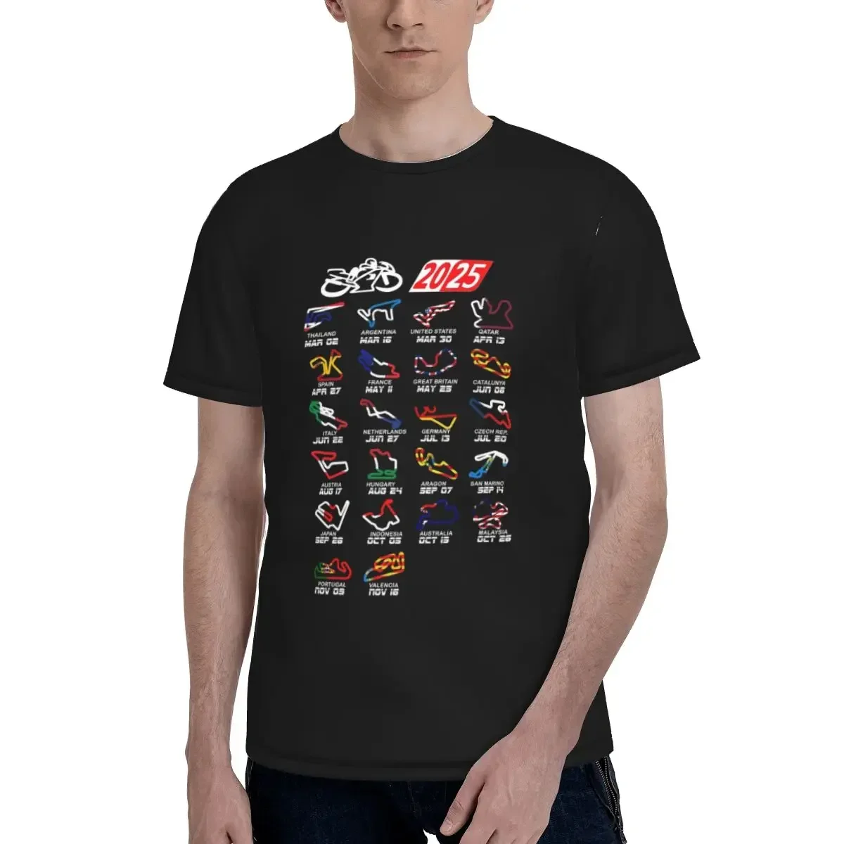 Calendar Season  MotoGp Circuits T-Shirt for Men polyester T Shirts Men's Tees Short Crew Neck Summer Clothes Tops