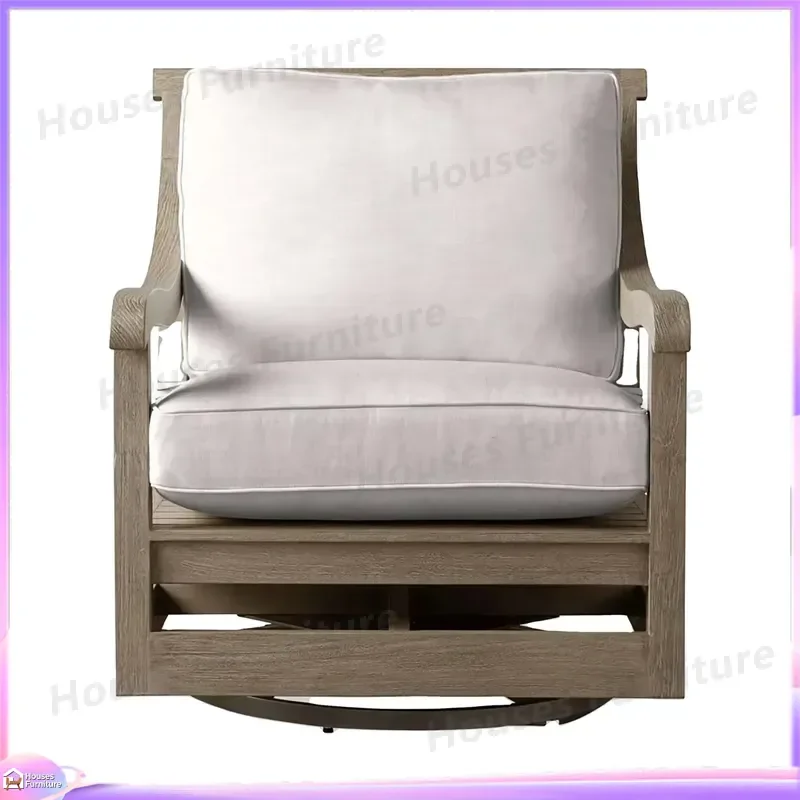 Solid Teak Wood Rocking Chair Outdoor Patio Furniture Rotating Recliner Garden Lounge Seat Weather Resistant Heavy Duty
