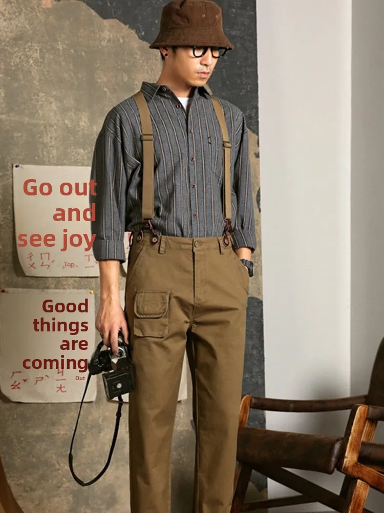 

Мужские комбинезоны в американском ретро-стиле, прямые брюки, винтажные рабочие брюки в британском стиле, повседневные хлопковые брюки, молодежная мода