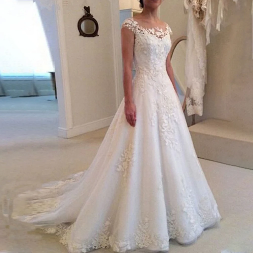 

Graceful Wedding Dresses Boat Neck Sleeveless A-Line Garden Bride Dress with Appliques Bridal Gown Customized robe de mariée