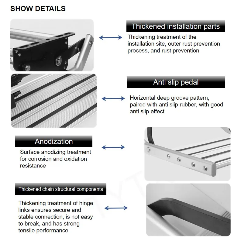 HEYRV Caravan Accessories RV Step with LED Light Thickened Aluminum Alloy Electric Folding Double Layers