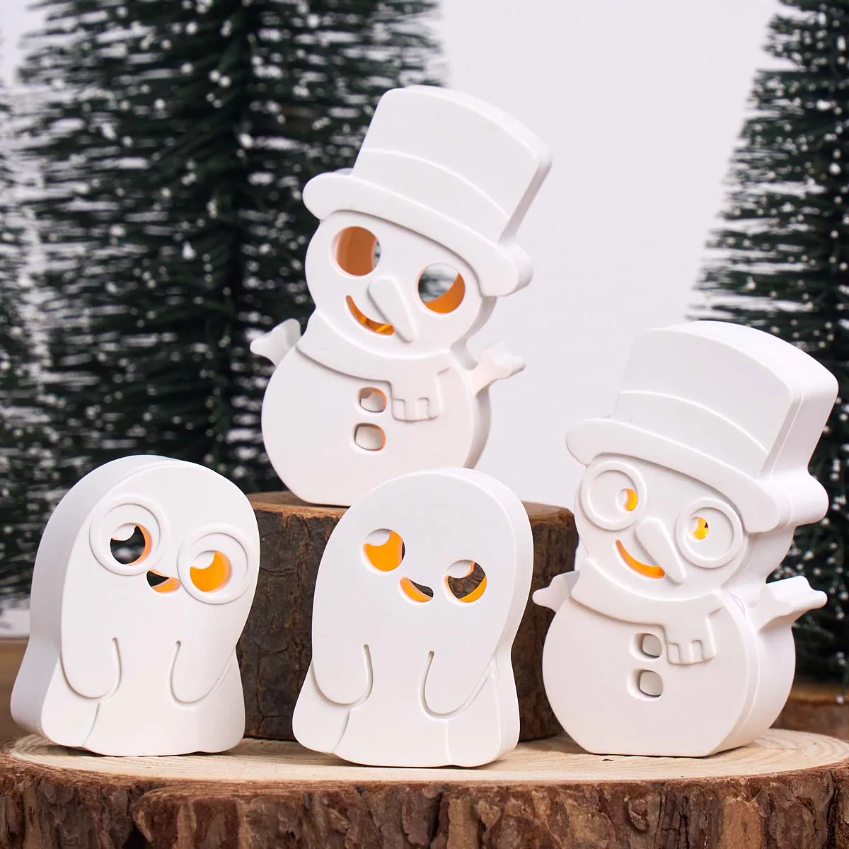 Hollow Christmas Halloween Silhouette Silicone Mold DIY Snowman Ghost Atmosphere Lamp Gift Box Casting Mold Plaster Resin Craft