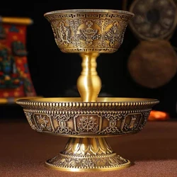 Buddhist Tribute Guardian Cup,Copper,Engraving Bronze Layer Two Handicraft Tibetan Buddhism Holy Water Plate,Desktop Decorative
