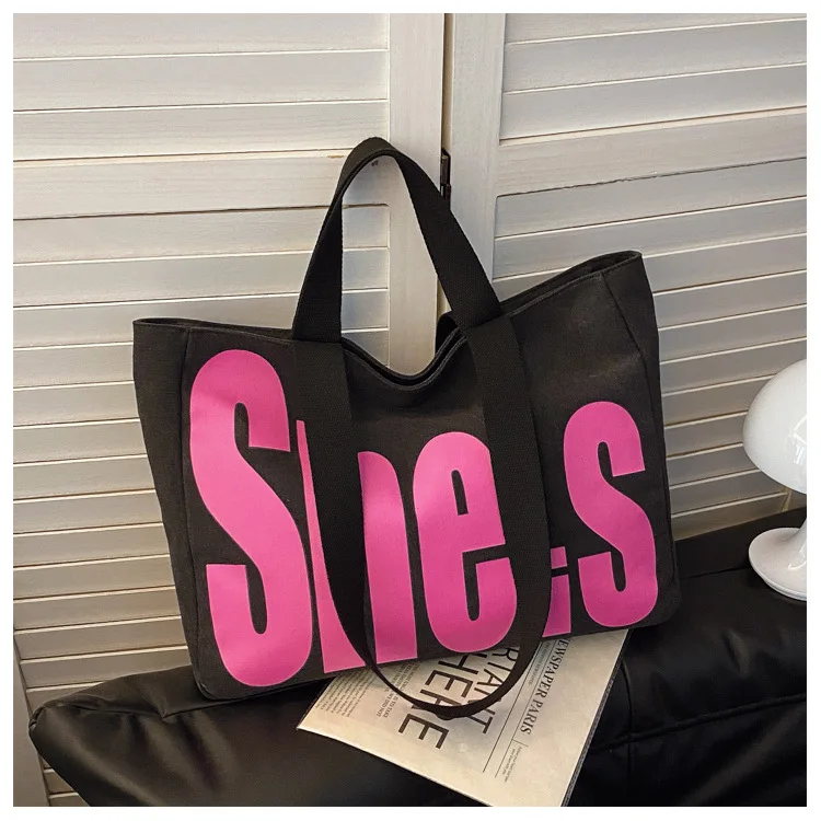 

2025 Autumn Winter New! Korean Women's Large-Capacity Tote - Literary Letter Print Shoulder Bag