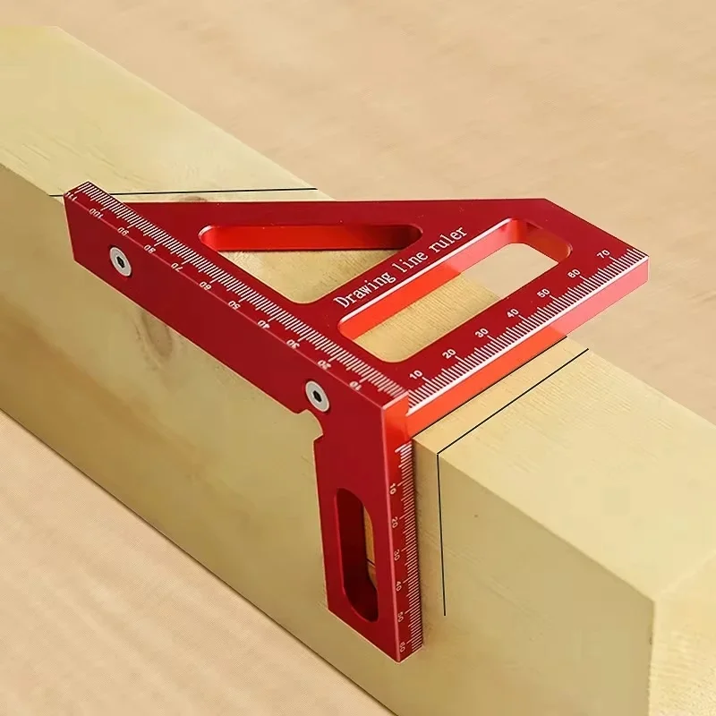 Regla de medición roja de aluminio multiángulo 3D, transportador cuadrado para carpintería de 45/90 grados, línea de dibujo, herramienta de diseño triangular de inglete