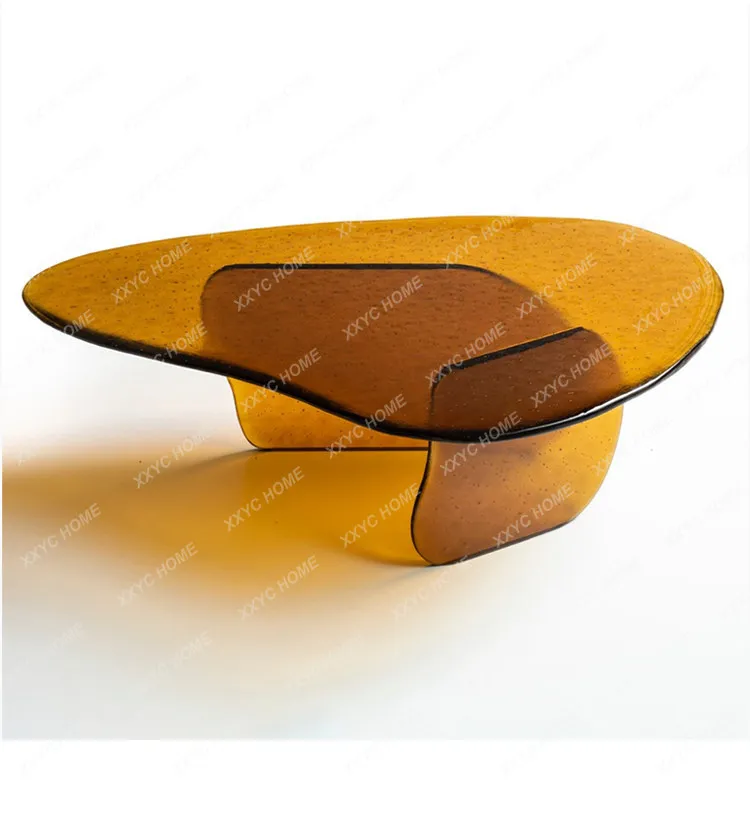 Hot melt craft glass coffee table special-shaped brown personalized wabi sandy wind small apartment