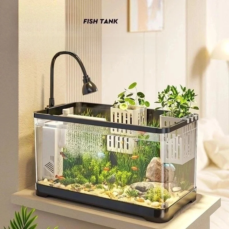 Filtration Decoration Fish Tank Landscaping Cobble Aquatic Pet Supplies Ecology Light Fish Tank Desktop Aquarium ,Pour Aquarium