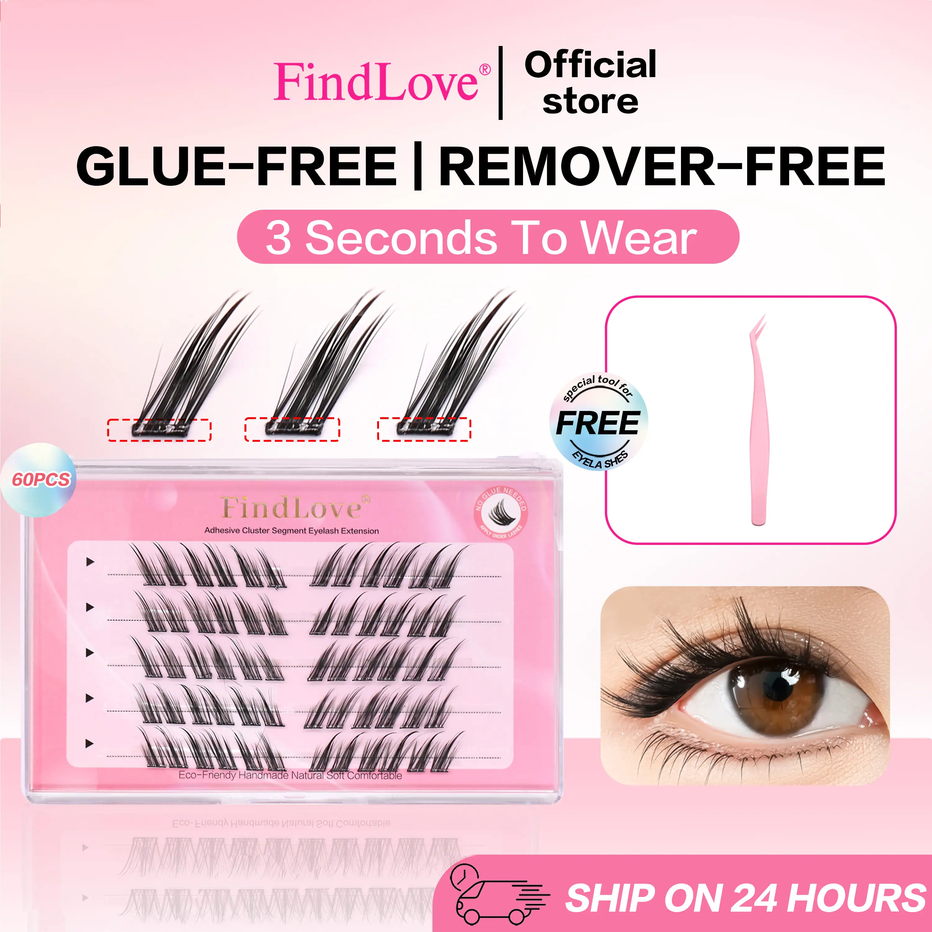 FindLove Fox Eye Lashes Pre Glued False Eyelashes C Curl 12mm Reusable Manga Lashes Soft No Glue Need Eyelash Makeup Tools