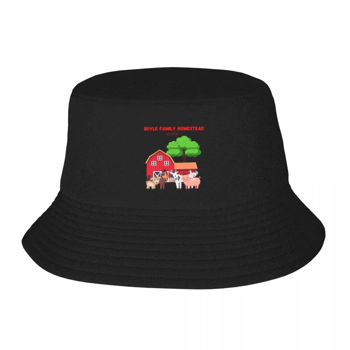 شعار تصميم مخصص - Est Homestead - Family Farm Bucket Hat Gentleman Hat هود قبعات رجالي نسائية