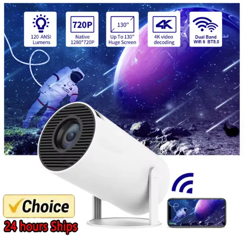 Novo Projetor HY300 4K Android 11 Wifi6 290ANSI Allwinner H713 BT5.0 1080P 1280*720P Projetores Portáteis para Cinema ao Ar Livre