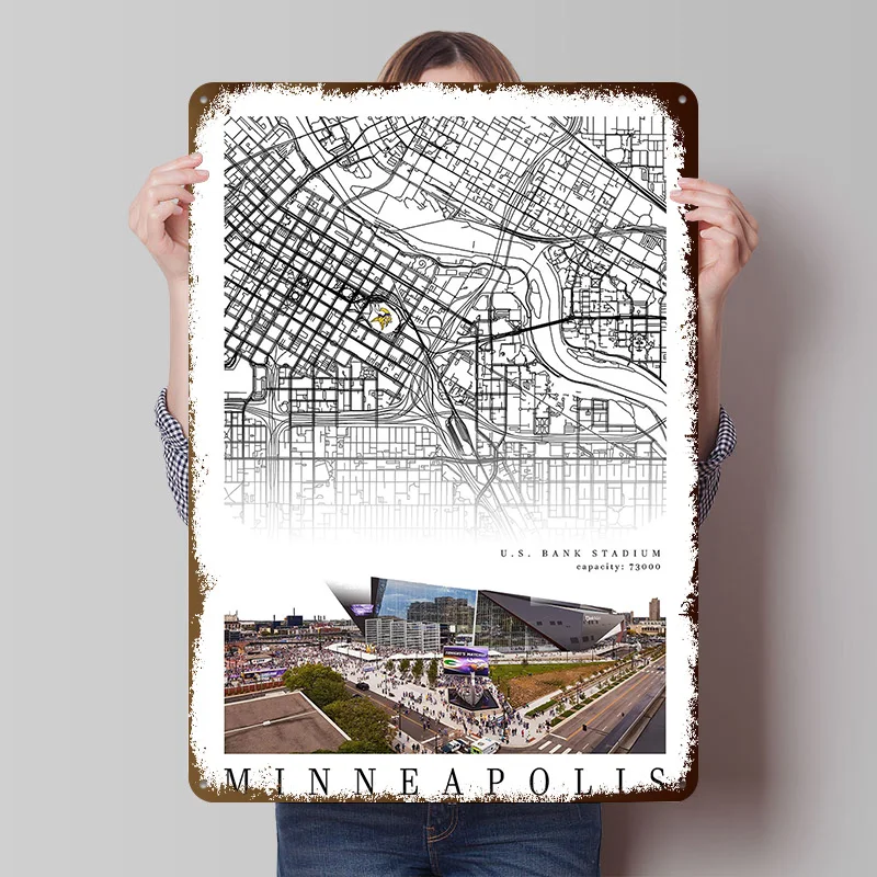 Minnesota Vikings Stadium Printed Poster Customized Retro Wall Art Vintage Metal Tin Signs for House Bar Accessories Desk Decor