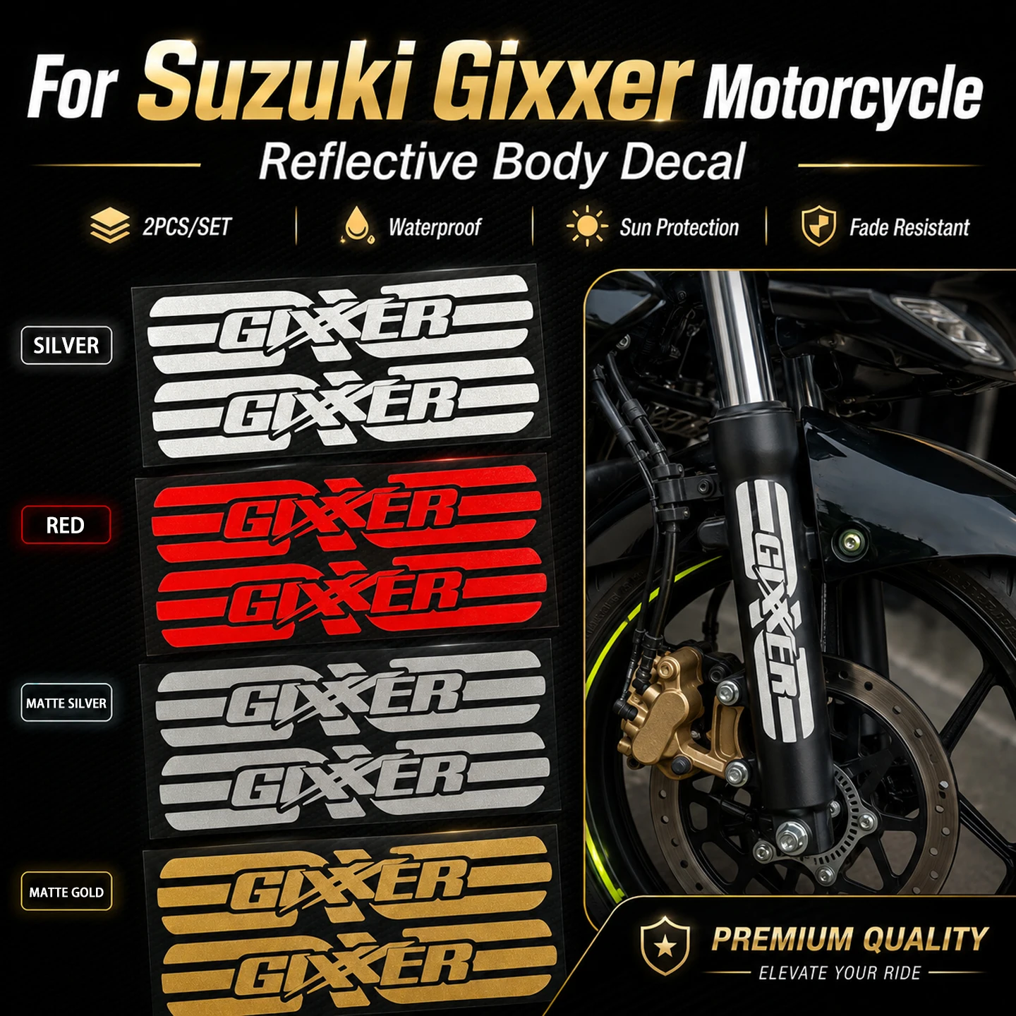 For Suzuki Gixxer SF 155 250 150 FI Reflective Motorcycle Sticker Decor Moto Body Front Fork Suspension Vinyl Accessories Decal