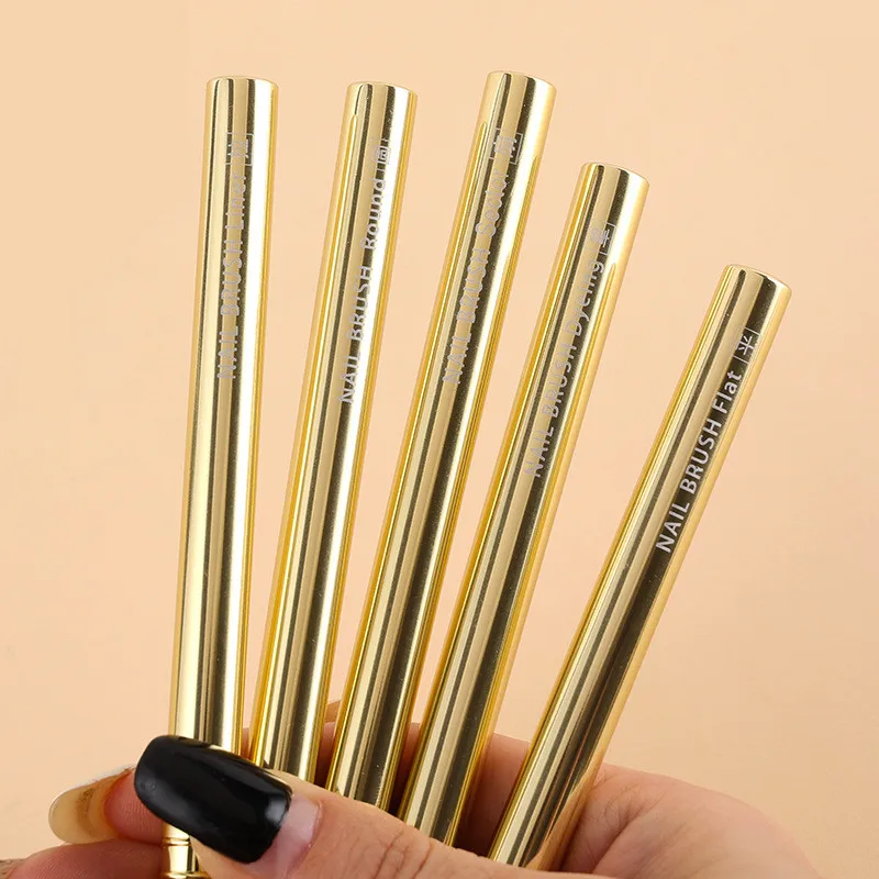 Golden Metal Rod Nail Art Pen Brush Coloring Pen Large Square Round Light Therapy Pen Halo Pen Nail Drawing Pen Flower Pen