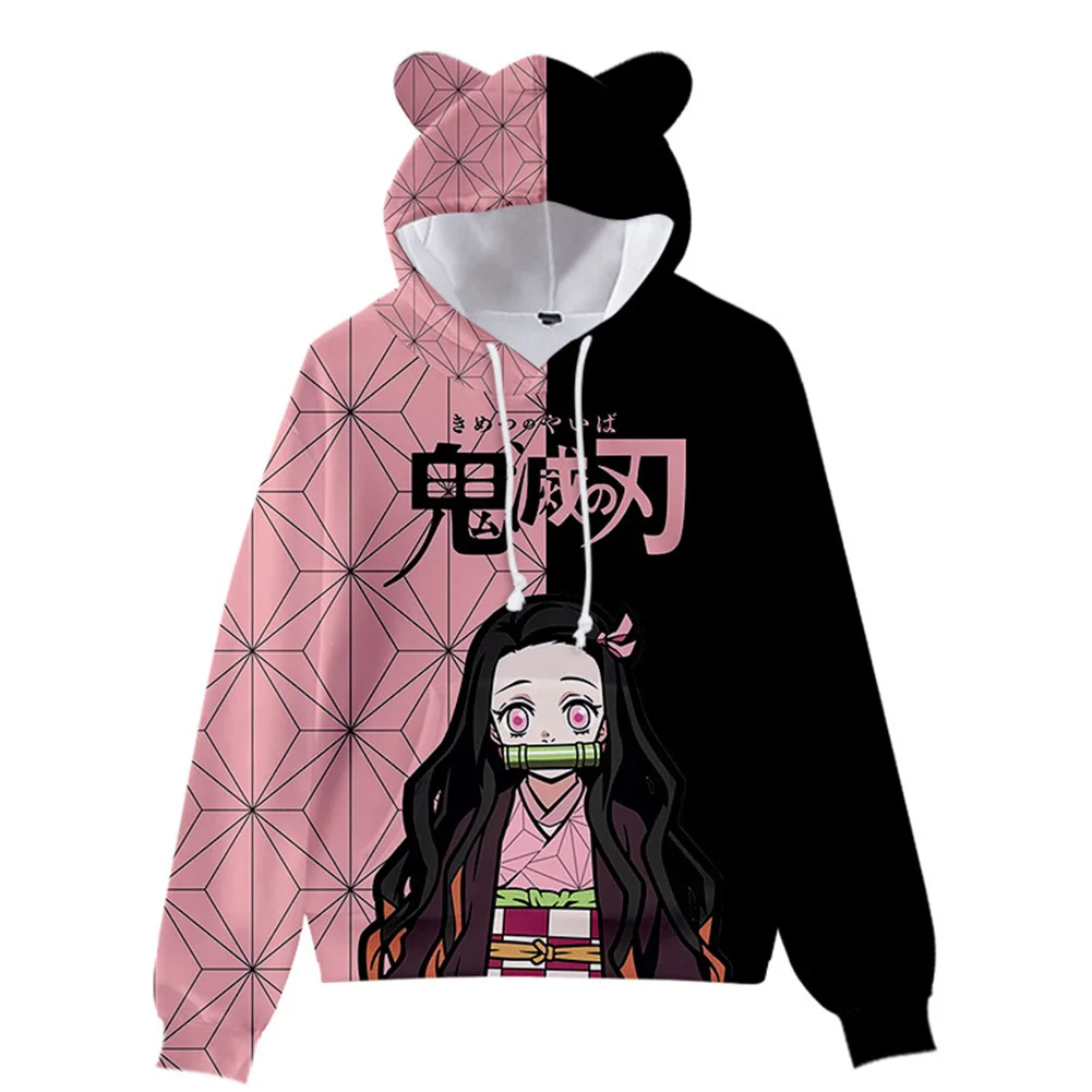 Demon Cos Slayer Nezuko Cosplay Hoodie with Ear Pullover Sweatshirt Streetwear for Men Women Nezuko Clothes Fantasia Suit