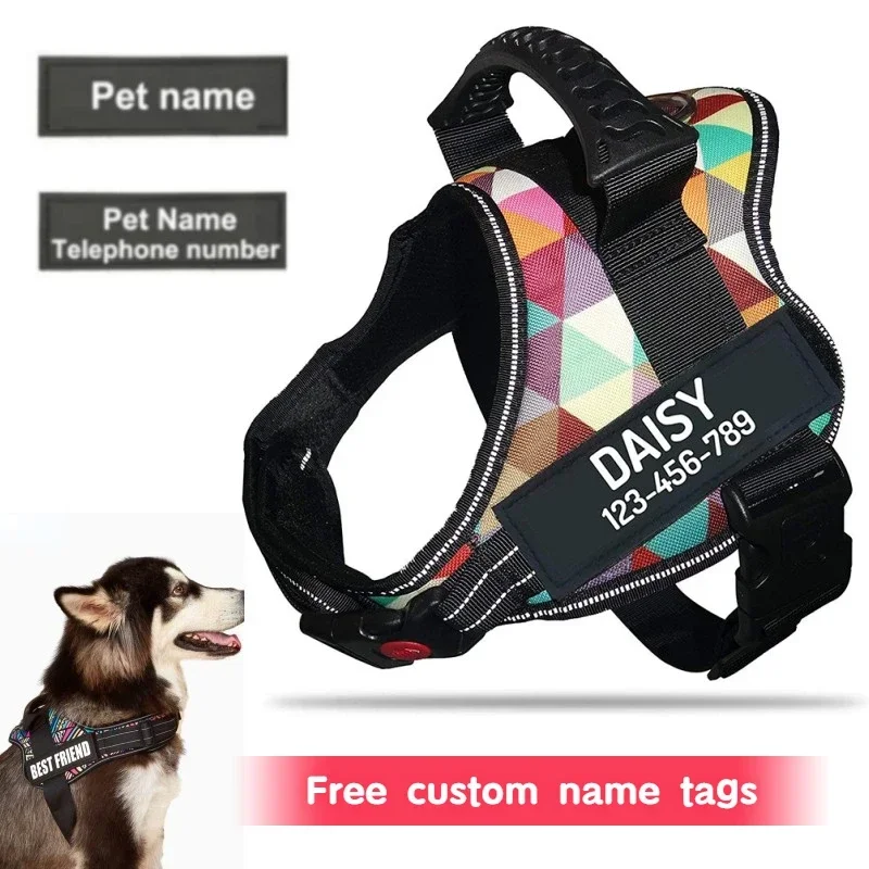 Dog Harness Nylon Adjustable Custom ID Dog Name Small Large Vest Harness Halloween Dog Supplies