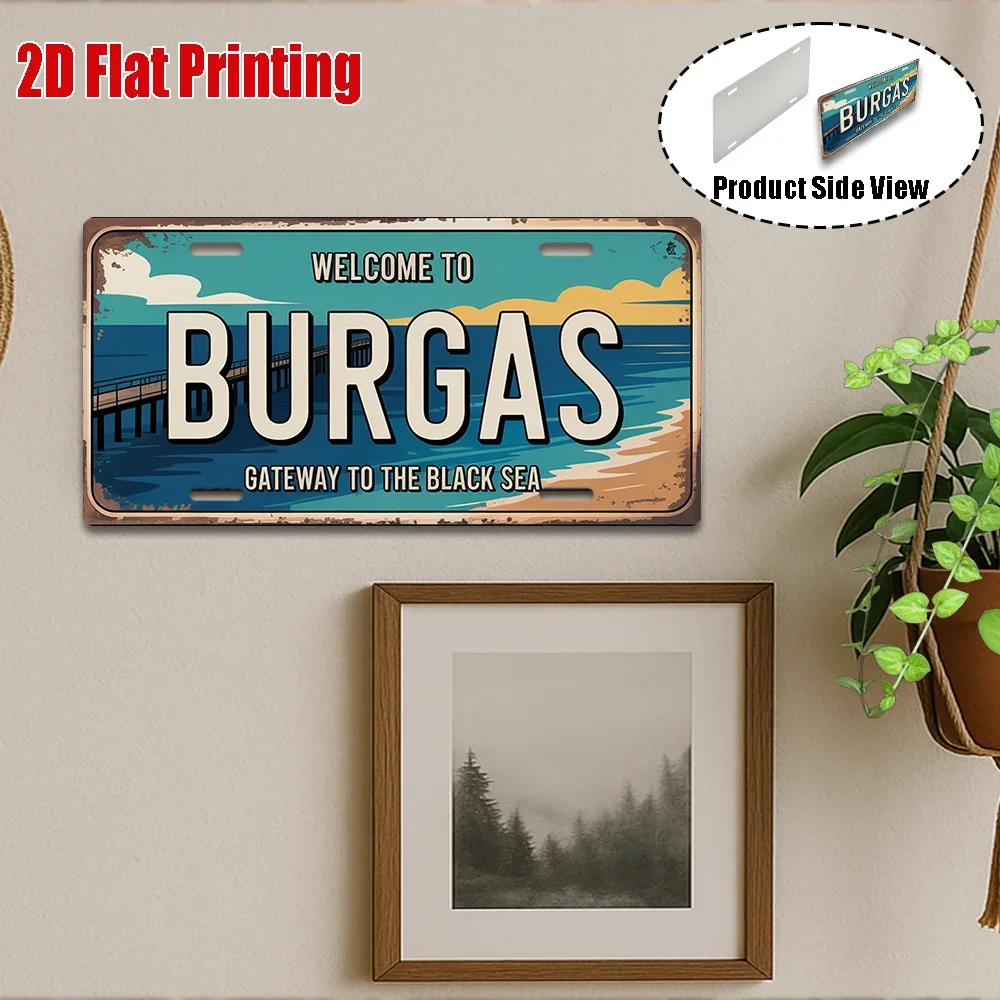 1 plaque métallique vintage |   Panneau en aluminium Burgas, 30x15cm, Porte d'accès au Golfe de la Mer Noire, Décoration murale