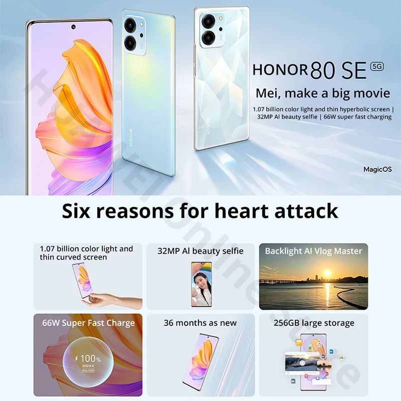 Oryginalny telefon Honor 80 SE 6,67 cala 120 Hz OLED Kamera 64 MP Bateria 4600 mAh Snapdragon 8 Octa Core 66 W Super Ładowanie telefonu