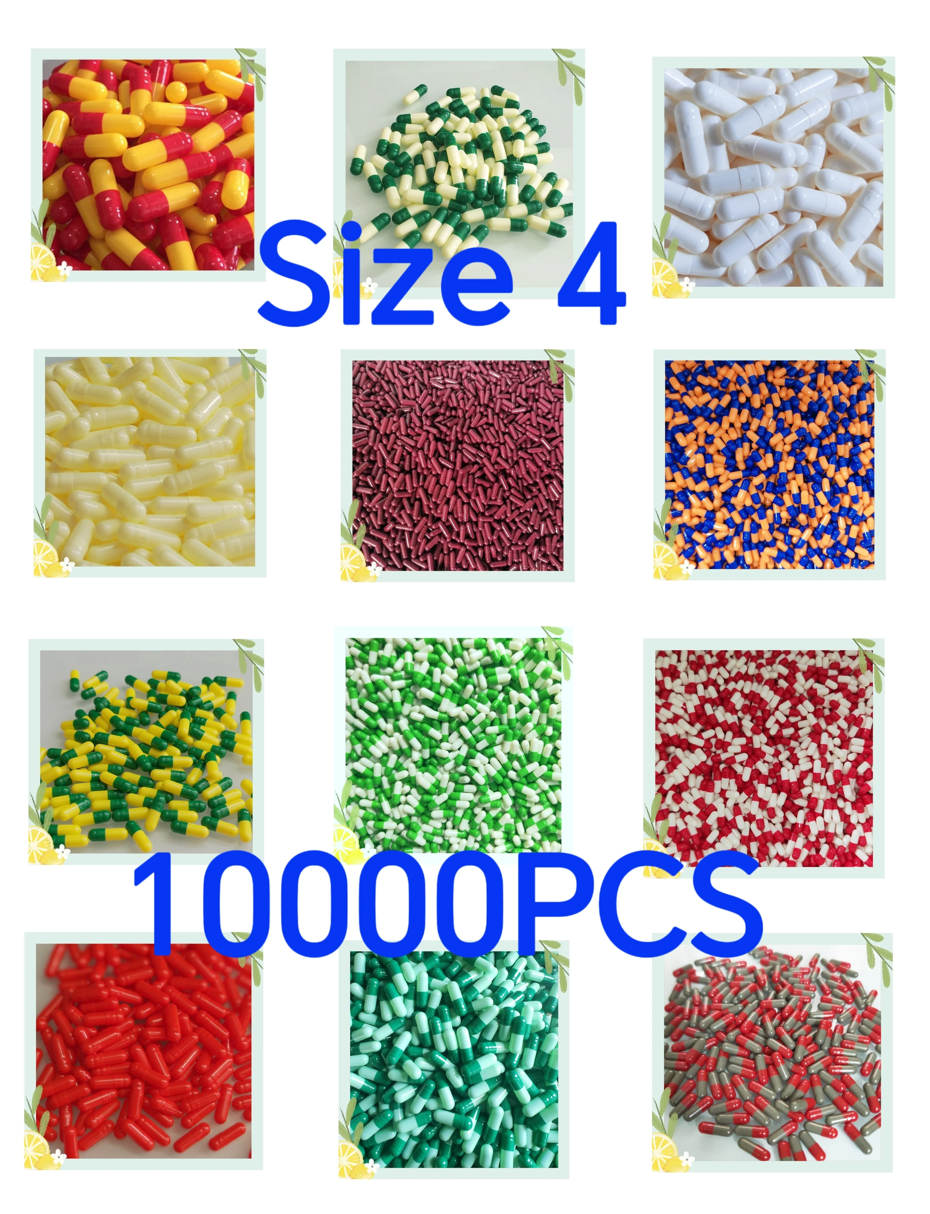 4# Empty Capsule 10000PCS/Bag!Colored Hollow Capsul,Size 4 Gelatin Empty Medical Capsule Packing,Case for Powder,Granule ,Pallet