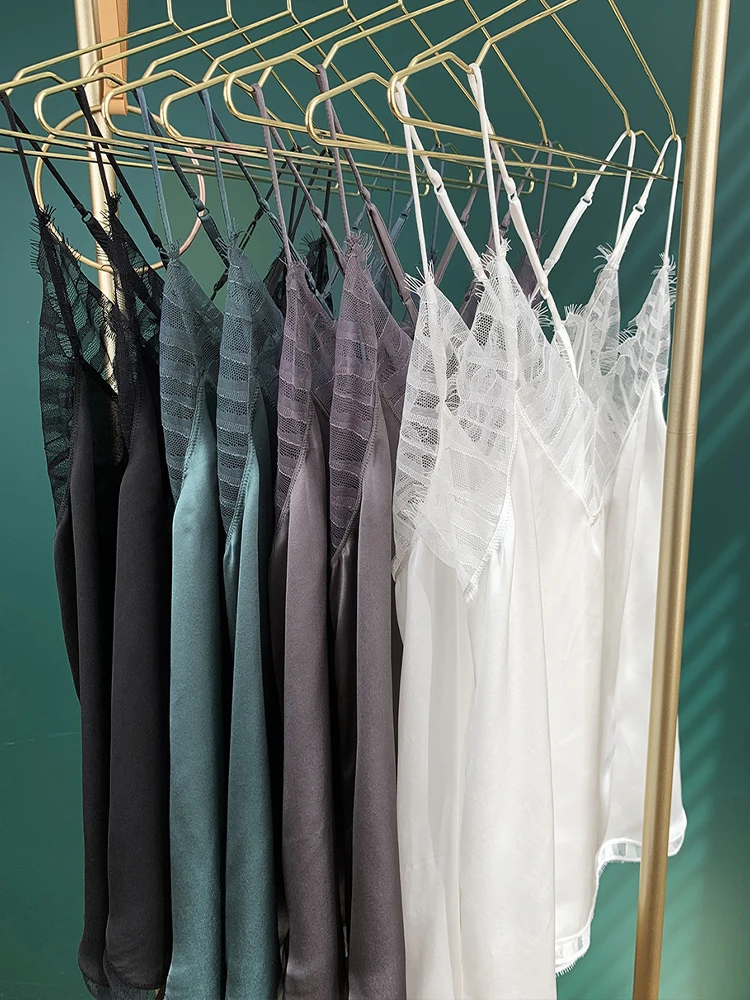 SuyaDream. Women Lace Camis, 100%Real Silk, V neck, Sleeveless Chic T Shirt, 2025 Solid Summer Vests