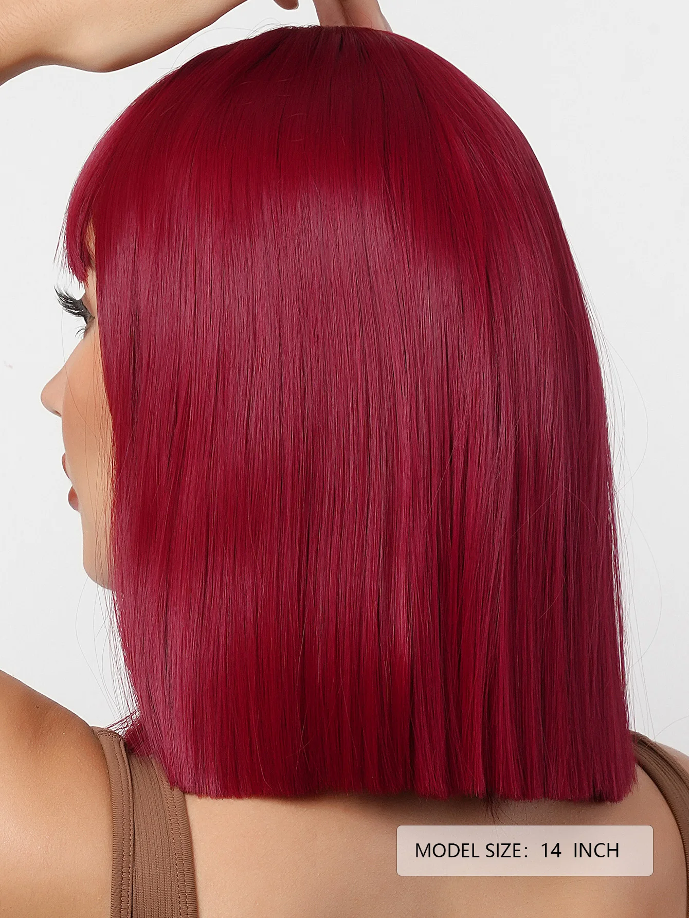 Heat Resistant Fiber straight hair wig red wig with bangs Short 14 Inch Full Machine Made Good Quality Synthetic Wigsblack frida