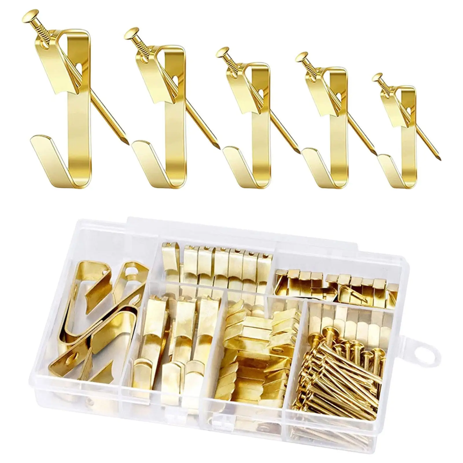 130Pcs Picture Hangers Heavy Duty 10lb 20lb 30lb 50lb 100lb Gold Iron with Steel Nails Professional Picture Hooks for Pictures