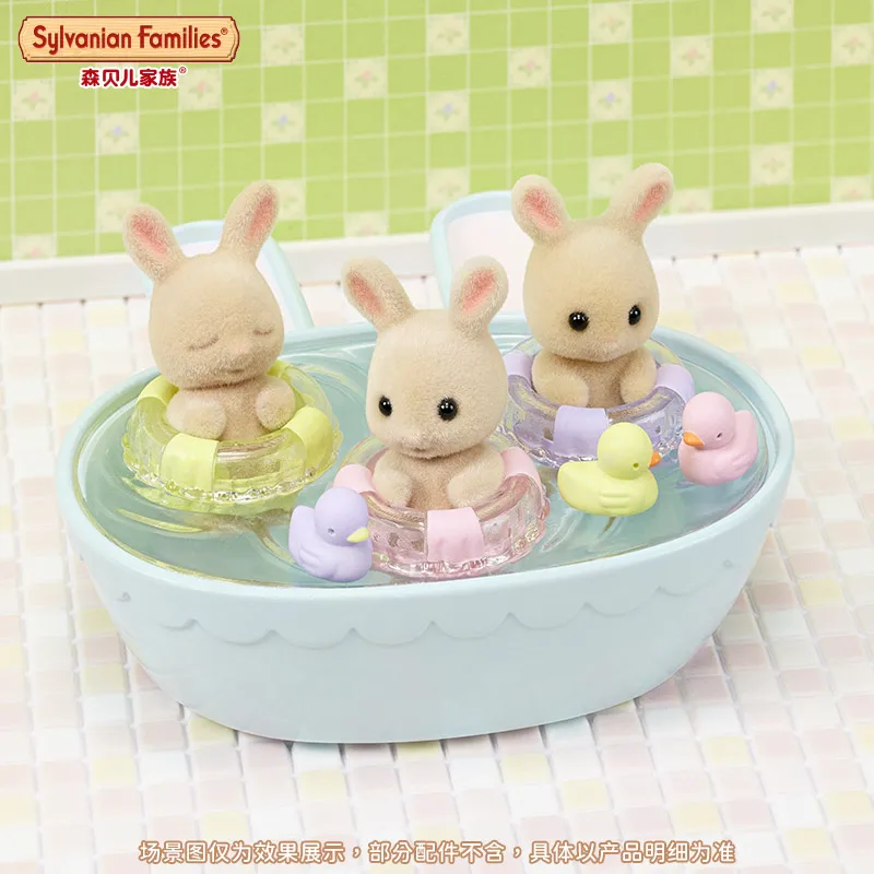 2024 New Sylvanian Families Milk Rabbit Triplets Bath Set Microcosm World Girls Play Home Simulation Kids Toys Christmas Gifts