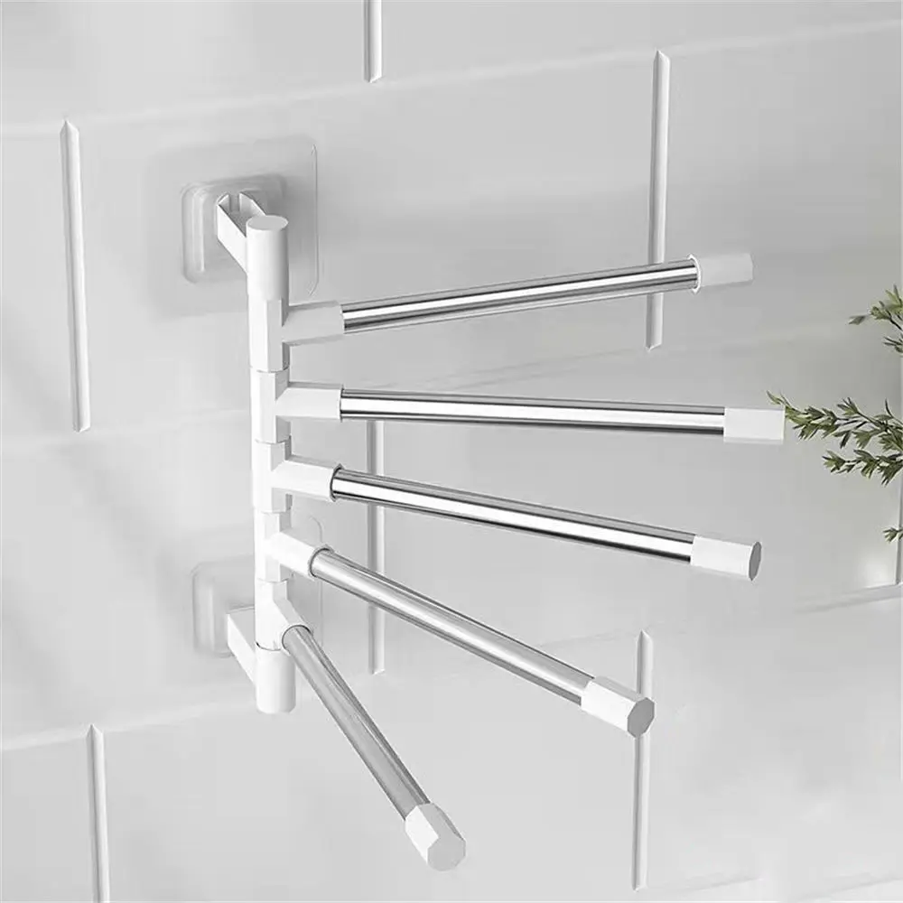 Rotatable Swing Arms Towel Rack Bathroom Kitchen Wall Mounted Bracket Save Space 3-8-Bar Aluminum Towel Hanger Organizer