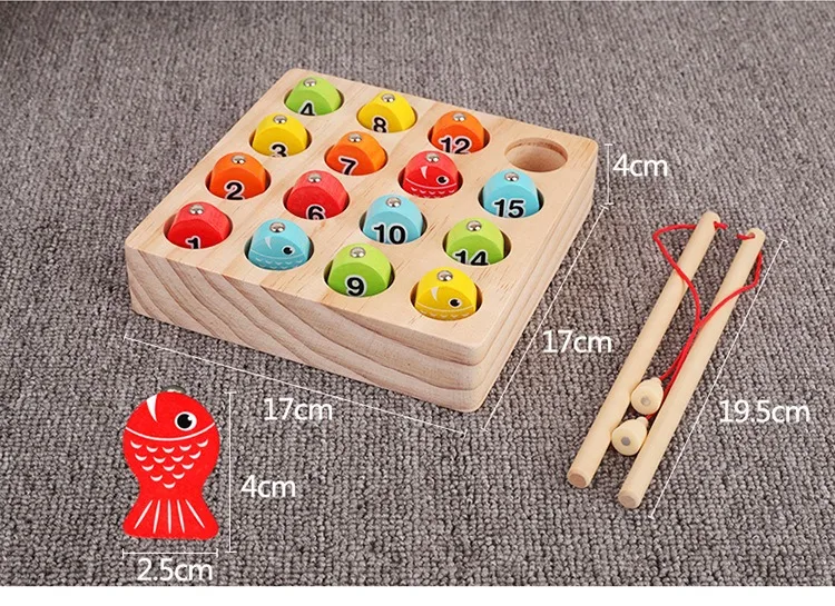 Children's Magnetic Fishing Toys Wooden Fish Puzzles Educational Interactive Training Small Fishing Rod Toys Parent-child Games