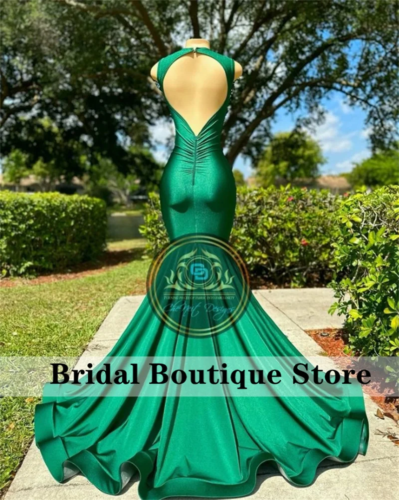 New Design Sparkly Green Mermaid Long Prom Dresses 2024 Sexy Glitter Crystals Party Gowns For Black Girls Robe De Bal Open Back