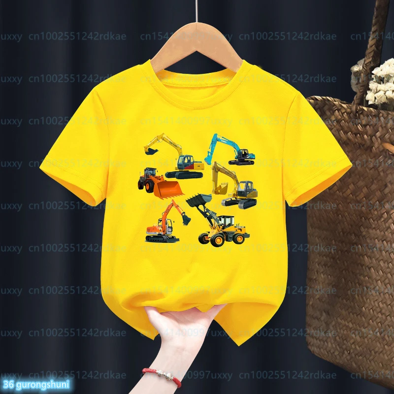 Construction Trucks Birthday Party Pattern Boys' T-Shirts Cute Excavator Graphic Toddler Tshirts Summer Fashion kids Clothing
