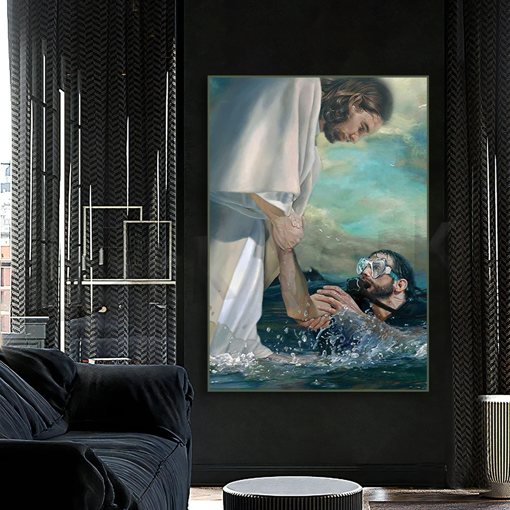 

Christian God Famous Painting jesus-scuba-Poster Canvas Posters and Prints Wall Art Pictures for Living Room Deor Cuadros