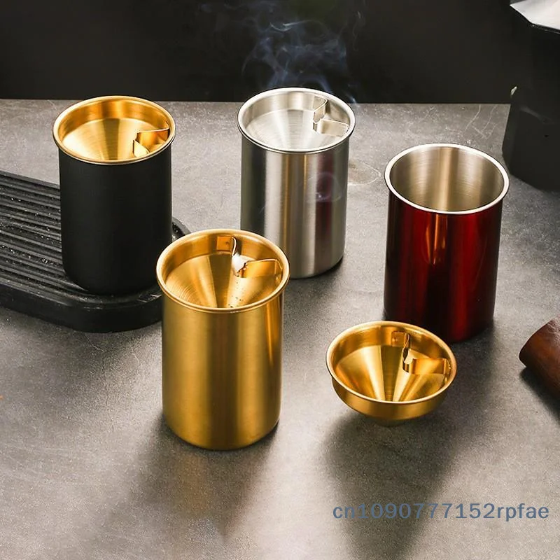 {NN72} 1 Pc Creative Stainless Steel Ashtray Funnel With Cover Anti-Fly And Anti-Fall For Household And Car Use