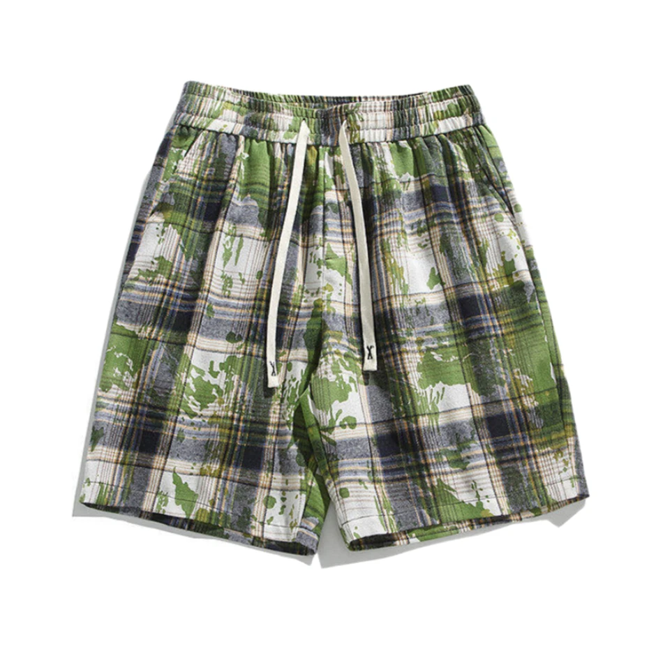 Large Size Mens Shorts Streetwear Hip Hop Tie Dye Plaid Casual Short Harajuku Vintage Summer Baggy Knee Length Pants Unisex