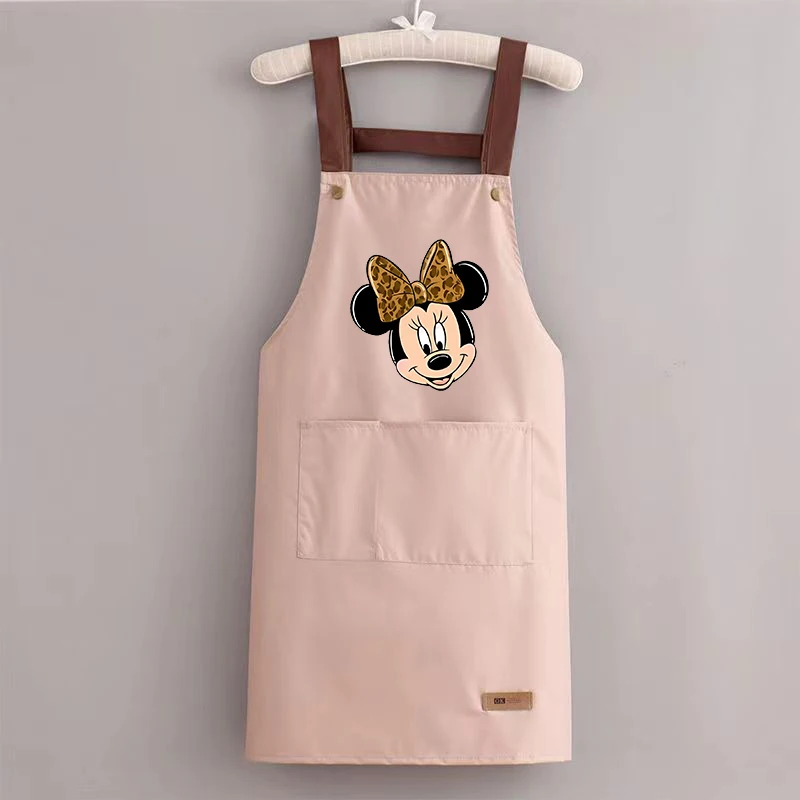 MickeyMinnie Mouse Kitchen Apron Waterproof Ladies Men Home Aprons Cute Wipeable Oil Resistant Baking BBQ Restaurant Cafe Aprons