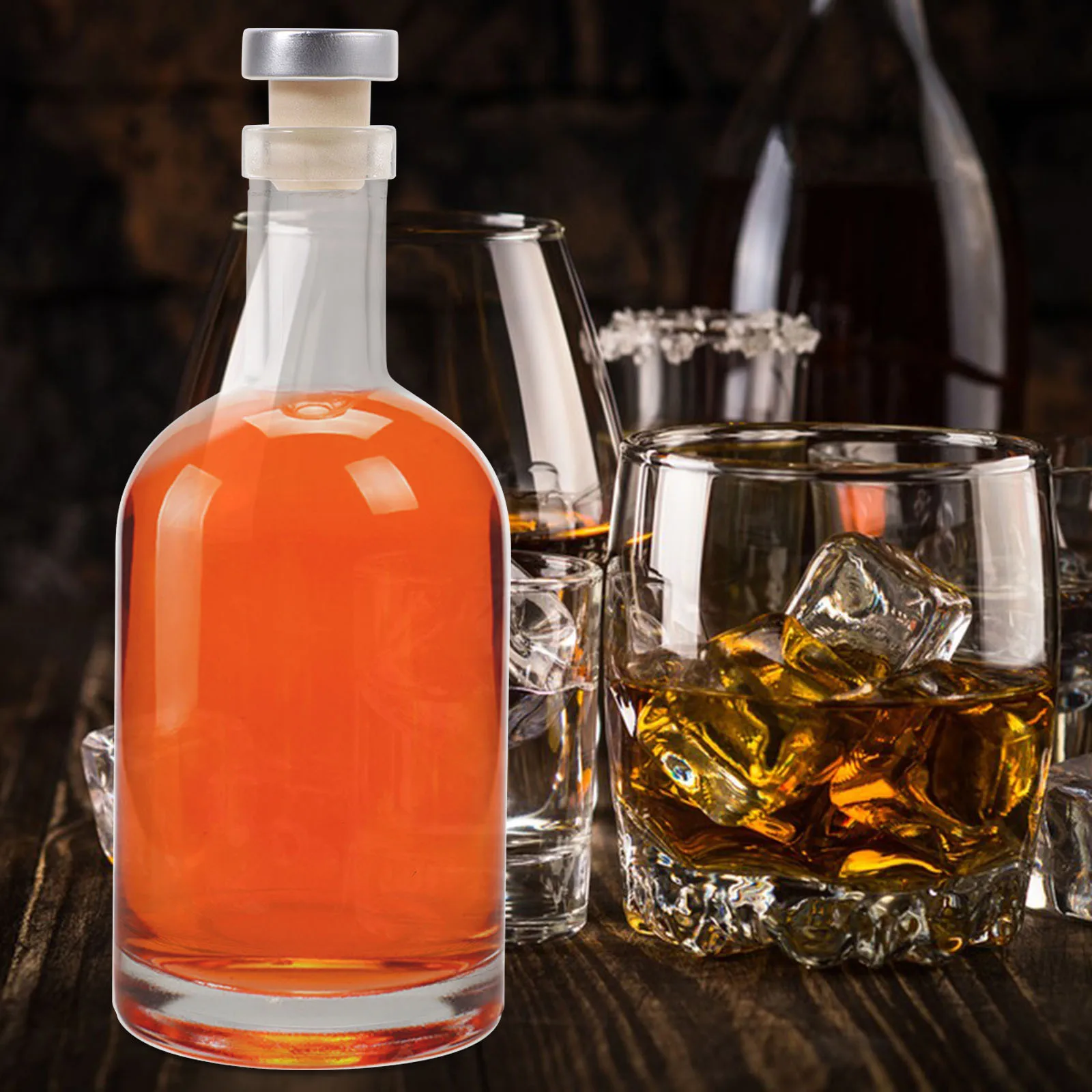 

2 шт., стеклянная бутылка для вина с толстым дном, бутылка для вина, водка, виски, 500 мл, с широким горлышком, большая емкость, устойчивая текстура винта, основа, декор для бара